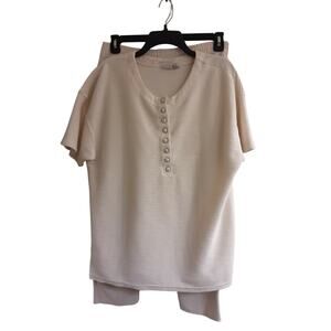 Claude Z Suit Women's Size M/L, Ivory Knit Blouse & Pant, Stretch, EUC